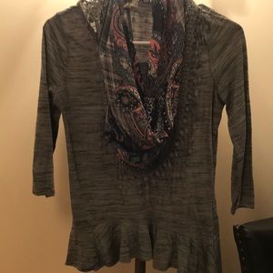 Green ruffled shirt with attached scarf